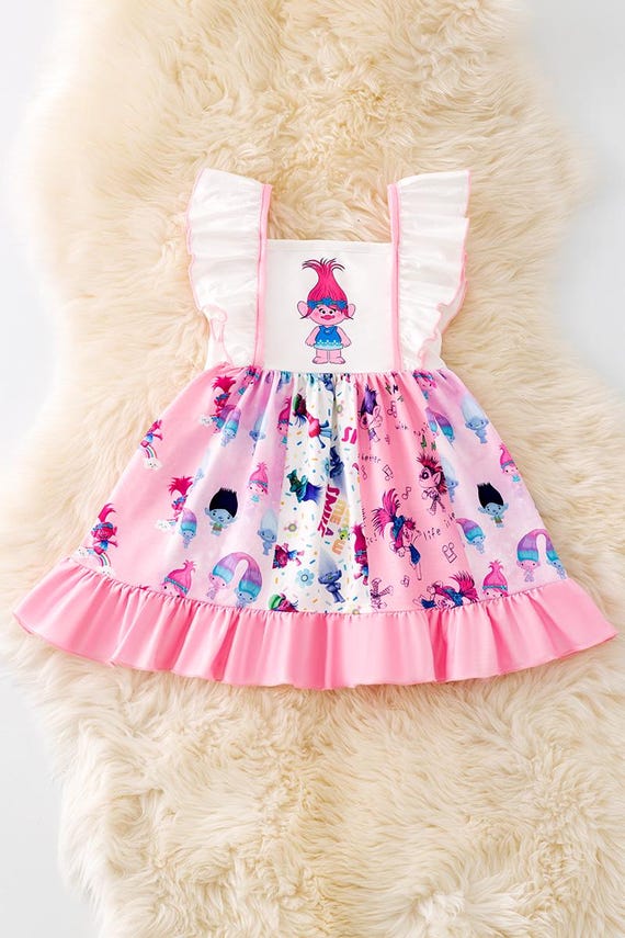 cartoon print design dress Grils Dress , Girls Dress Size 7,Cartoon Print Short Sleeve Casual Dress For Toddler Girls Comfortable Daily Wear Summer Outfit
