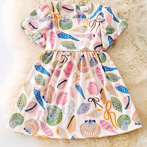 Seashell printed girls summer dress.