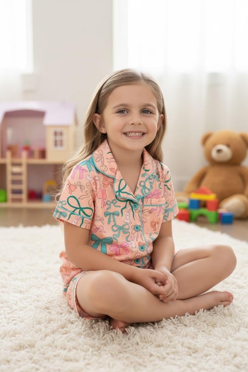 Coquette Easter bunny printed girls pajamas. PJG60055