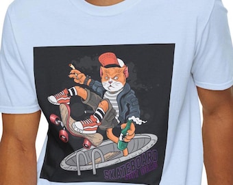Skateboard Cat Graphic T-Shirt, Skate Punk Kitten Tee