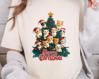 ニャーイ クリスマス パーカー、猫のクリスマス パーカー、猫好きのクリスマス スウェットシャツ、クリスマス 猫ママ スウェットシャツ、新年の猫のギフト、猫の T シャツ