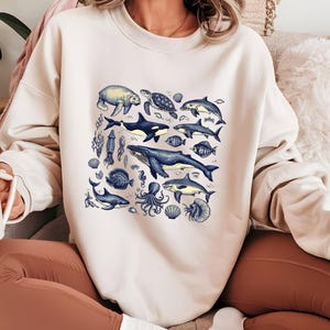 Retro Ocean Sweater, Sea Animals Vintage Sweatshirt, Cute Sea Creatures Sweater, Ocean Gifts, Cozy Warm Unisex Sweatshirt, Ocean Lovers