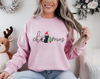 Black Cat Christmas Shirt, Christmas Black Cat Sweatshirt, Holiday Hoodie, Kitten Christmas Shirt, Cat Lover Gift, Cat Mom Sweater,Xmas Gift
