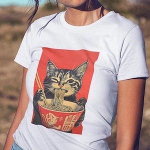 Ramen Cat T-Shirt, Noodle Cat Shirt, Foodie Lover Shirts, Funny Cat Noodle T-Shirts, Retro Cat Tees, Cat Lover Sweatshirts, China Cat Tee