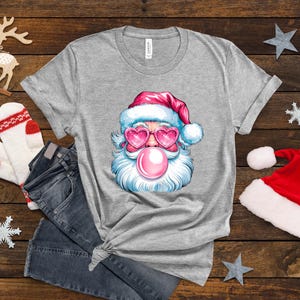 Merry Christmas Pink Santa Shirts For Women, Retro Santa T-Shirt, Holiday Winter Christmas Santa t-Shirt, Vintage Xmas Tee, Pink Santa tee