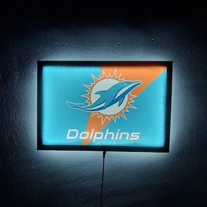 Insegna luminosa a LED su tela dei Miami Dolphins, regalo perfetto per i fan della NFL, elegante decorazione per caverna dell'uomo, regalo di Natale illuminato della NFL