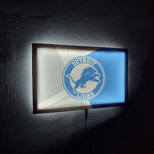 Detroit Lions Led Lighted Canvas Sign, Nfl Fans Perfect Gift, Sleek Man Cave Decor, Nfl Illuminated Christmas Gift