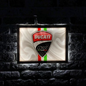 Insegna luminosa a LED con logo Ducati - Splendida decorazione murale per motociclette, regalo unico per gli appassionati, perfetta per l'arredamento della casa, collezioni per motociclisti