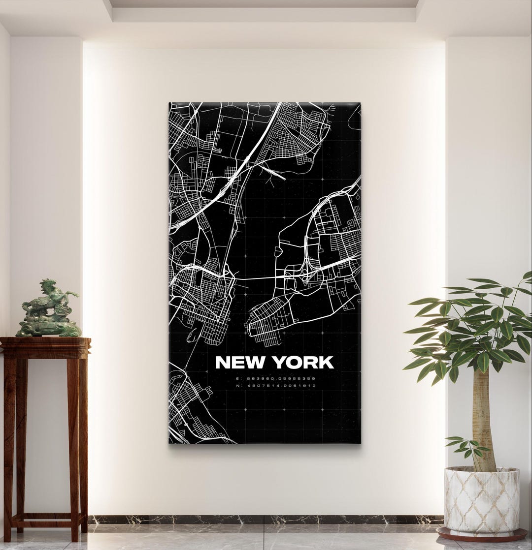 Minimalist New York City Map Art: Black and White Canvas Print - Etsy
