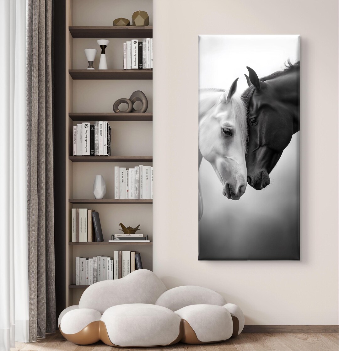 Black and White Horses Canvas Art: Elegant Minimalist Print - Etsy