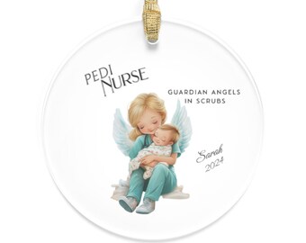 Adorno personalizado para enfermera pediátrica: Ángel con uniforme médico, regalo navideño de acrílico