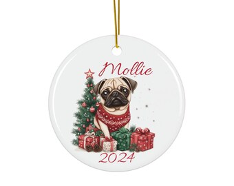 Adorno personalizado de carlino, Adorno navideño de carlino, Adorno para mascotas, Regalo para mamá, Regalo de Navidad personalizado, Adorno personalizado, Mamá perruna