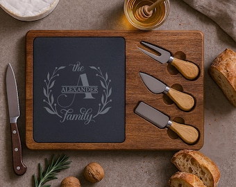 Tabla de embutidos de pizarra personalizada, plato de quesos grabado, bandeja de madera de acacia