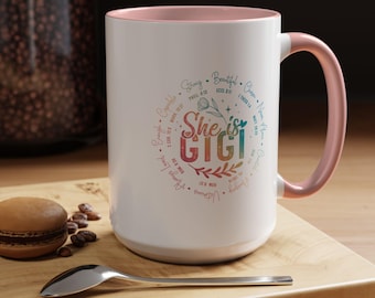 Taza de café GiGi: Diseño retro de virtudes bíblicas con arcoíris