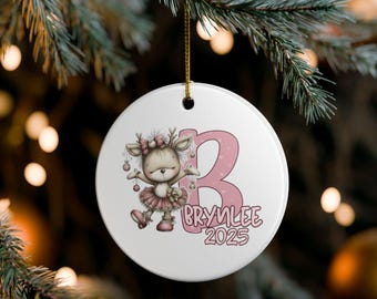 Adorno navideño personalizado de reno de cerámica, recuerdo navideño para niños