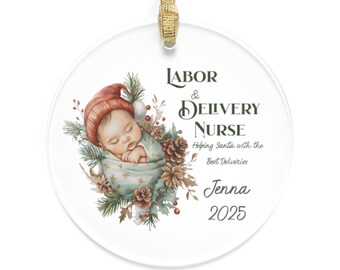 Adorno navideño personalizado para enfermeras de parto, regalo de agradecimiento, regalo de Navidad para enfermera, regalo de graduación para enfermera, adorno de parto.