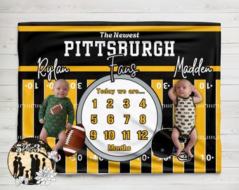 Jumeaux Pittsburgh Football Baby Milestone Blanket : couverture douce et douce pour les fans de football pour jumeaux