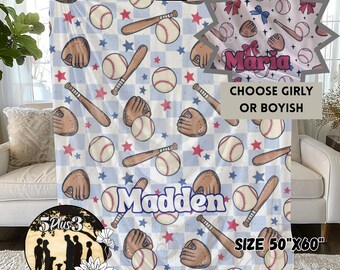 Couverture de baseball personnalisée - Jeté de sport personnalisé pour fille ou garçon
