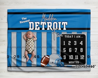 Kocyk Detroit Football Baby Milestone: maślany, miękki pluszowy monitor wzrostu