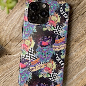 Cheshire Cat Phone Case for iPhone and Samsung - Trippy Wonderland Cover, Were All Mad Here Design, Psychedelic Tough Case Art