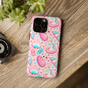 Summer Cotton Candy Vibes Unicorn and popsicle Pink Phone Case, Tough Phone, case for iPhone and Samsung