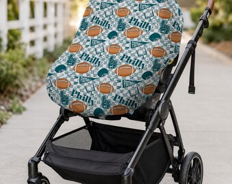 Housse de siège d'auto pour bébé Philadelphia Football - Housse d'allaitement multiusage 4-en-1 - Housse de chariot d'épicerie - Auvent de chaise haute - Cadeau pour fan de sport