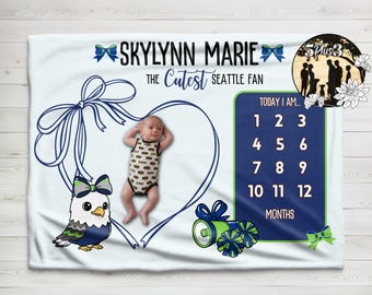 Couverture personnalisée Seattle Football Baby Milestone : cadeau d'accessoire photo girly