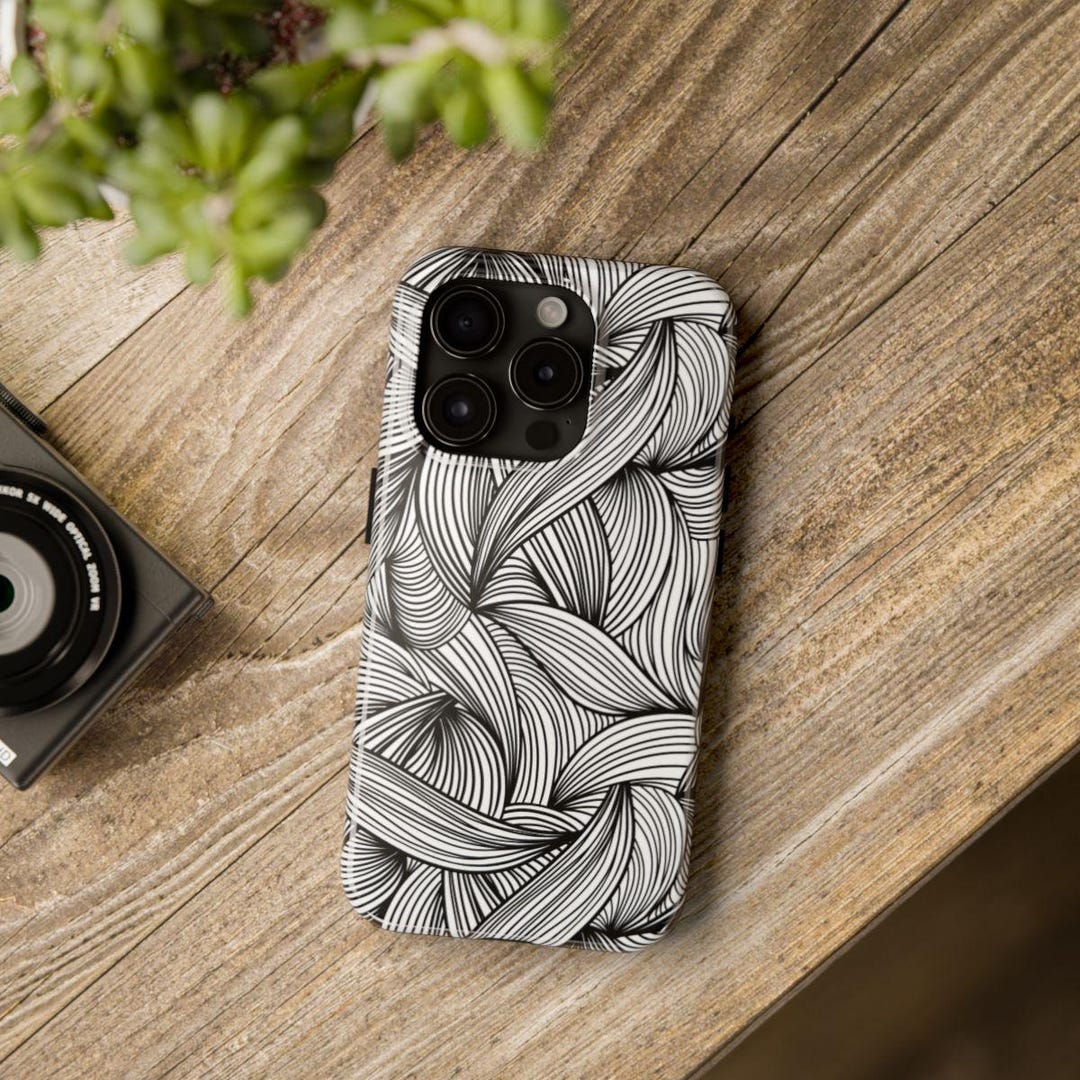 Abstract Line Art Phone Case: Minimalist Black & White Tough Case - Etsy