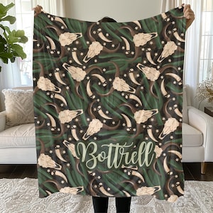 Personalized Western Blanket - Custom Texas Longhorn and Cactus Velveteen Plush Blanket - the perfect gift for the cowboy