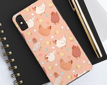 Cute Chicken Farm Tough Phone Case – Pastel Hen and Chick Design case for iPhone & Samsung
