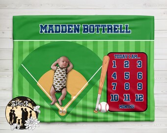 Couverture personnalisée Baseball Milestone : accessoire photo avec nom personnalisé, décoration sport pour chambre d'enfant