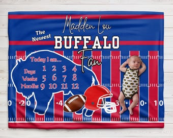 Buffalo Baby Milestone Minky Blanket –  Football fan, photo blanket, growth tracker, baby shower gift, baby boy,