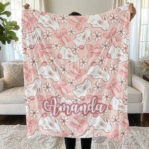 Manta de peluche de terciopelo de conejito personalizada: suave y adorable, perfecta para bebés, baby shower, regalo de Pascua