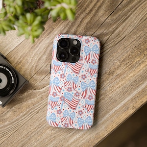 Patriotic Flag Bow Tough Phone Case | Red White Blue Floral | 4th of July USA Pride Tough Phone case for iPhone and Samsung