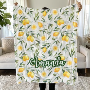 Personalized Lemon Blanket - Custom Name Citrus Floral Cozy Throw