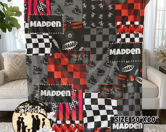 Couverture bébé motocross personnalisée, cadeau bébé futur pilote, jeté en minky motocross