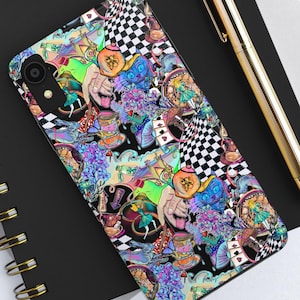 Trippy Alice in Wonderland Phone Case - iPhone & Samsung Tough Cover, Psychedelic Art, Mad Tea Party Design, Glossy Surreal Aesthetic