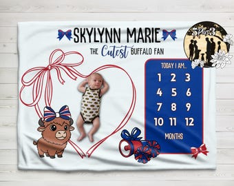 Couverture personnalisée Buffalo Girly Football Baby Milestone : cadeau pour accessoire photo