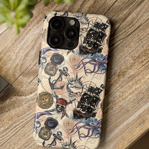 Pirate Ship Phone Case for iPhone  Samsung - Tough Nautical Cover with Skull, Kraken, Anchor & Map Design, Vintage Sea Adventure Art
