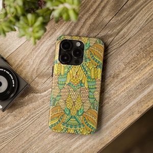 Boho Tribal Pattern Tough Phone Case - Earthy Yellow & Green Protective Cover for iPhoneand Samsung