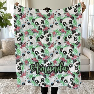 Personalized Panda Bear and Koala Blanket - Adorable Custom Velveteen Plush Blanket - the perfect gift