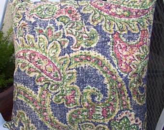 Blue Paisley Pillow Cover - 12 inch Decorative Throw Pillow