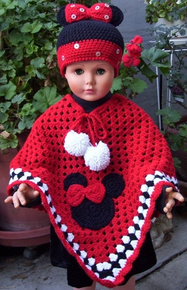 Crocheted Minnie Mouse Poncho Hat In Red Etsy Uk