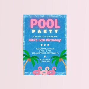 EDITIERBARE Pool-Party Einladungsvorlage, Einladung zur Geburtstagsfeier, bearbeitbare Vorlage, digitaler Download