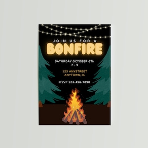 EDITABLE Bonfire Invitation Template, Birthday Invitation, Editable Template, Digital Download