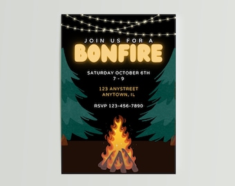 Editable Bonfire Birthday Invitation Template (Digital Download)