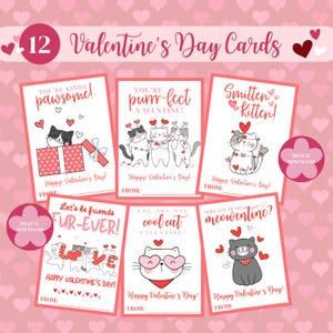 Cat Valentine Cards | Printable Cat Valentine Cards | Classroom Valentines Cards | Cute Kitten School Valentines