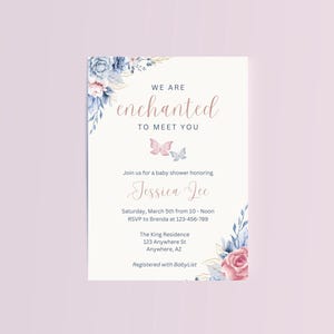EDITABLE Baby Shower Invitation Template, We are Enchanted to Meet You, Template Link, Digital Download