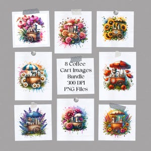 Coffee Cart Clip Art, 8 Clipart Bundle Png, Watercolor Clipart Coffee Cart Sign Clipart, Coffee Cart Mobile, Junk Journal Art Invitation Art
