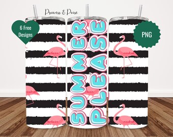 Cute Flamingo Tumbler Wrap PNG, Vibrant 20oz Skinny Tumbler Sublimation,Pastel Summer Tumbler PNG, Summer Season Tumbler, Flamingo PNG